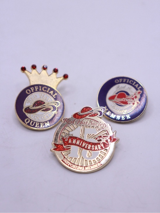 Jewelry - Red Hat Society Enamel Pins - Queen, Member, Anniversary